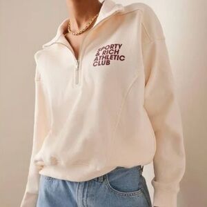 Sporty & Rich Cream Half-Zip Sweatshirt with Maroon Logo